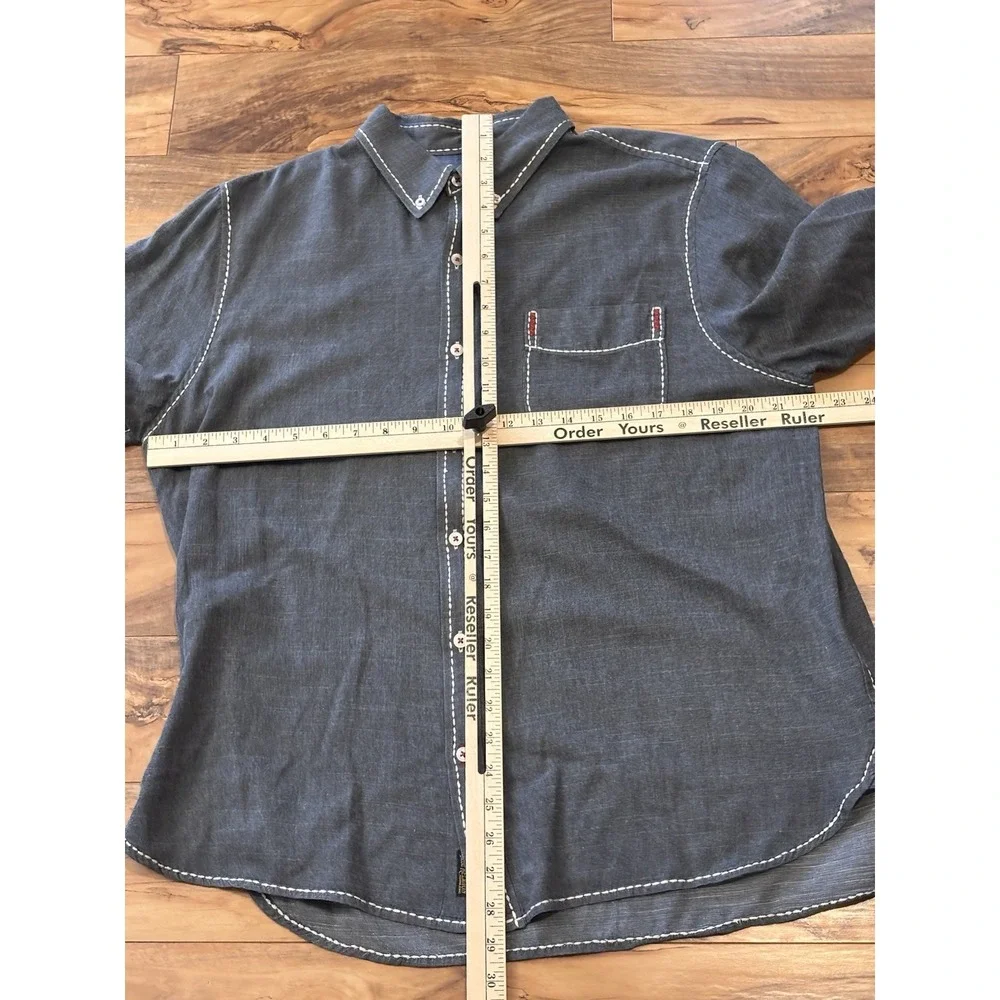 True Religion Mens 2XL Gray Chambray Contrast Stitch Button Up Long Sleeve Shirt